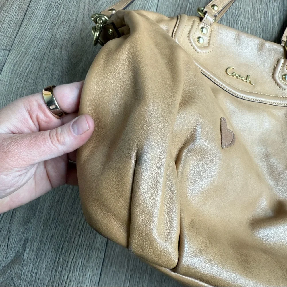 Coach Ashley heart satchel purse camel tan leather F23684